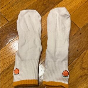 White Pilates Socks with Orange Embroidery